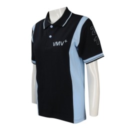 P884 度身訂製短袖Polo恤 設計撞色短袖Polo恤 自製繡花logo款Polo恤 製造商    黑色撞色粉藍色 P884 度身訂製短袖Polo恤 設計撞色短袖Polo恤 自製繡花logo款Polo恤 製造商    黑色撞色粉藍色